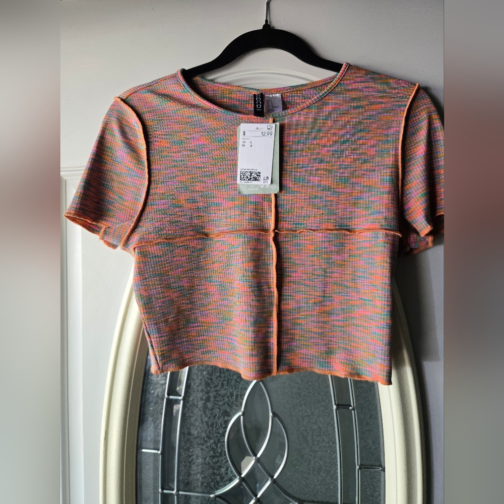 NWT H&M  Divided Multicolor Stretchy Retro Y2K Crop Top -Large‎